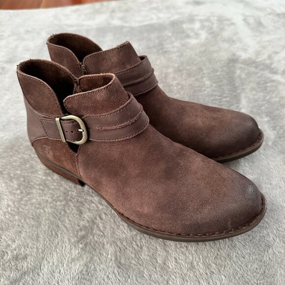 Born Kati Brown Leather Burnished Boots Booties Women's 8.5 Moto Western - Picture 1 of 7